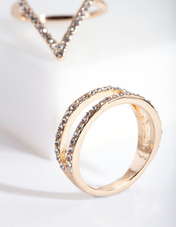 Gold Diamante Zigzag Ring Pack