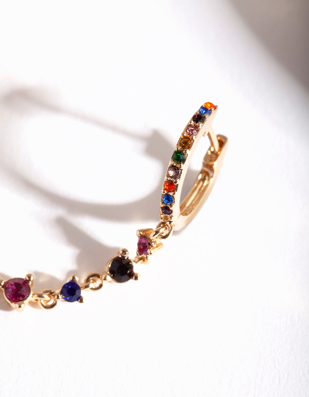 Gold Rainbow Diamante Double Huggie Earrings