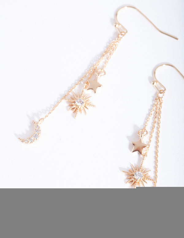 Gold Star & Moon Drop Earrings
