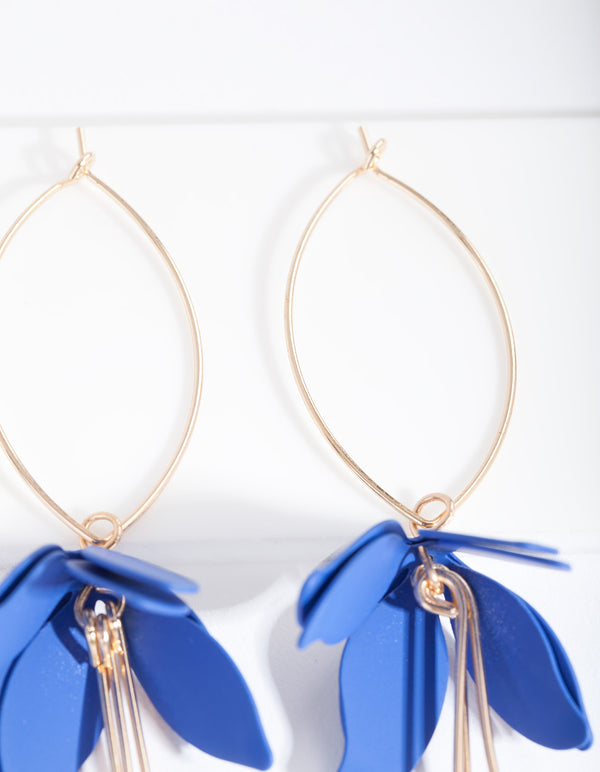 Dark Blue Flower Drop Earrings