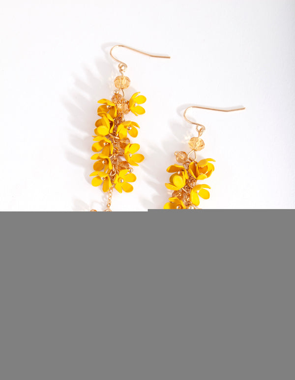 Gold Yellow Flower Cluster Drop Earrings