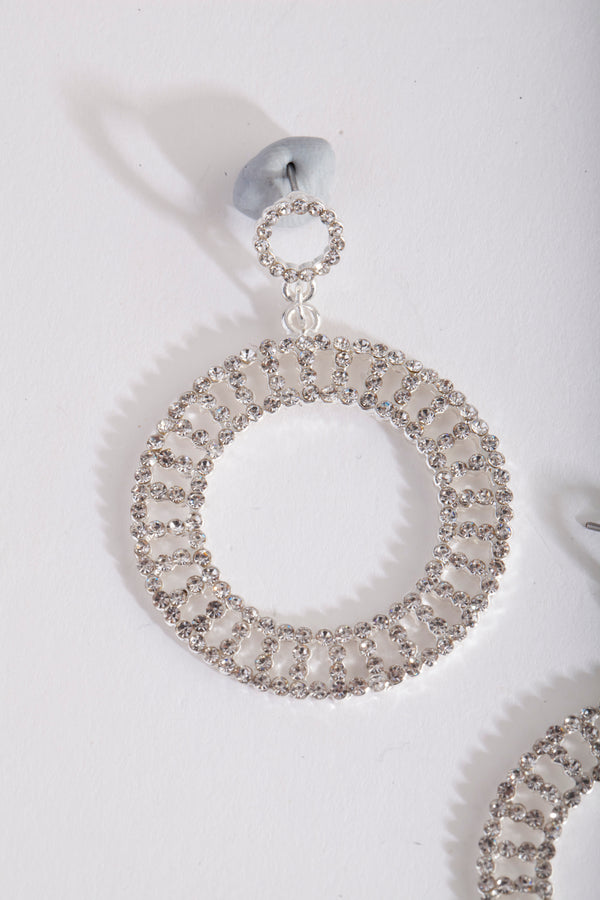 Silver Mini Diamante Cutout Disc Earrings