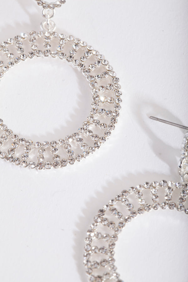 Silver Mini Diamante Cutout Disc Earrings