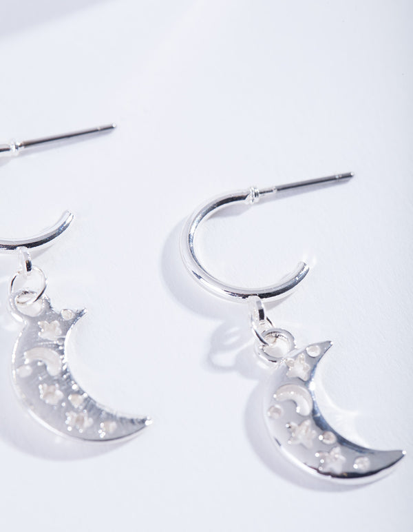 Silver Cut-Out Moon Hoop Earrings