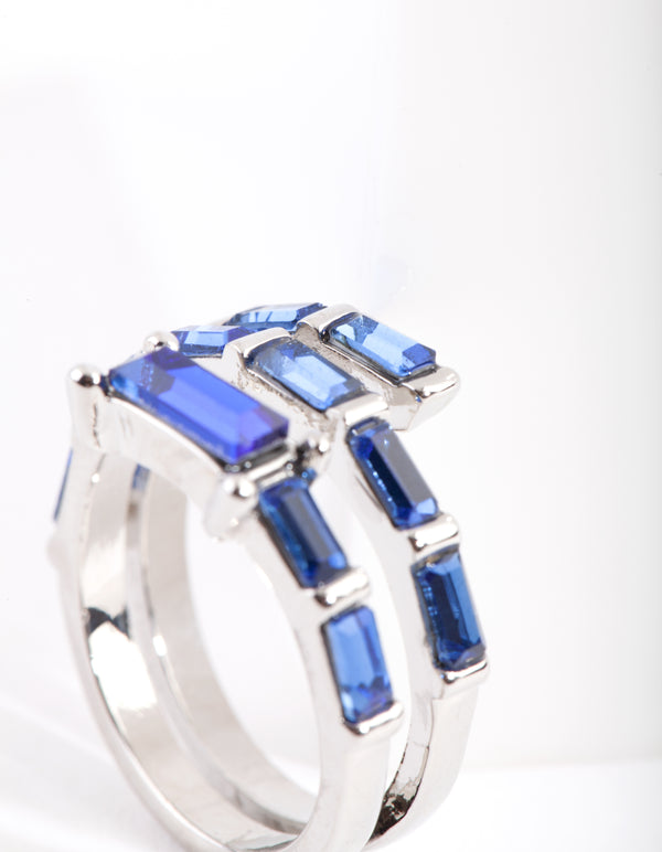 Silver Blue Gem Baguette Wrap Band Ring