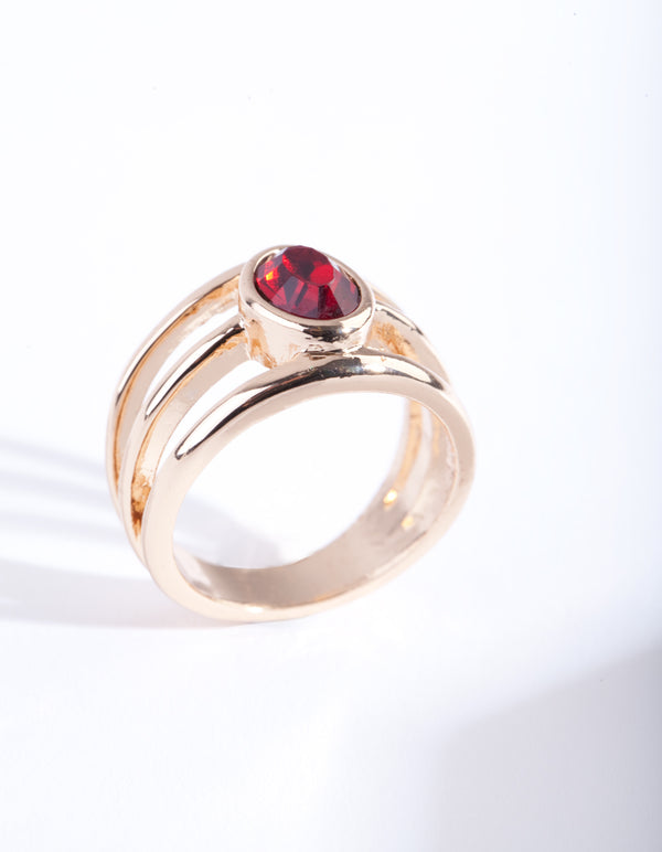 Gold Triple Band Diamante Ring