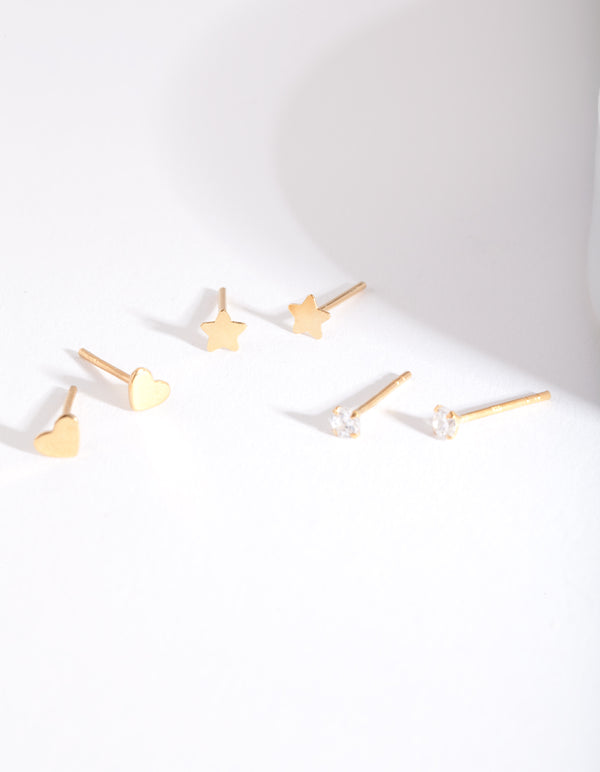 Gold Plated Sterling Silver Star & Heart Stud Earring Pack