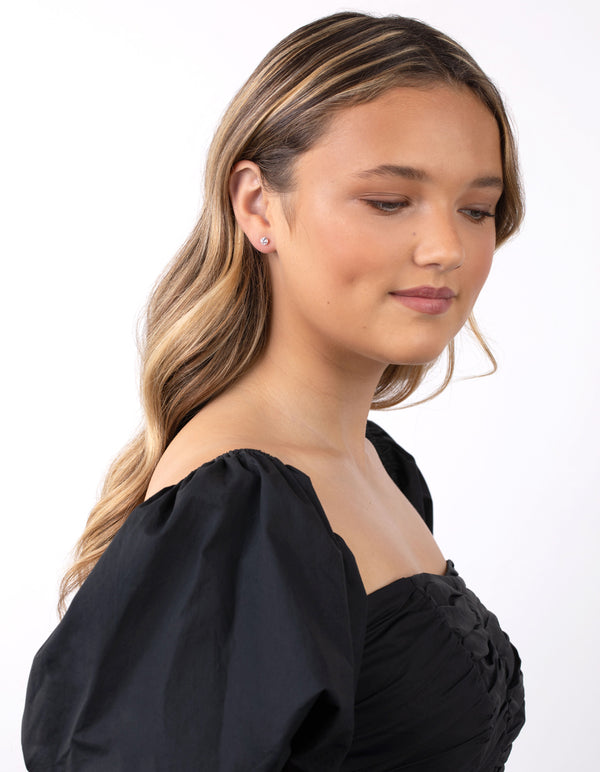 Rose Gold Plated Sterling Silver Cubic Zirconia 1/2 Carat Stud Earrings