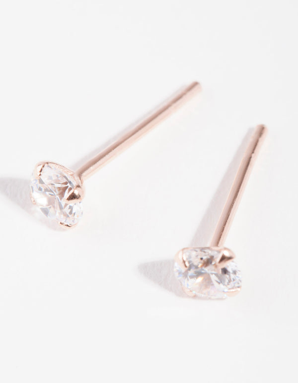 Rose Gold Plated Sterling Silver Cubic Zirconia 1/4 Carat Stud Earrings