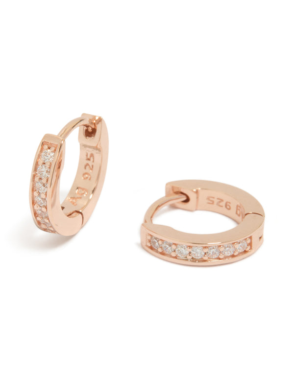 Rose Gold Plated Sterling Silver Cubic Zirconia Huggie Earrings