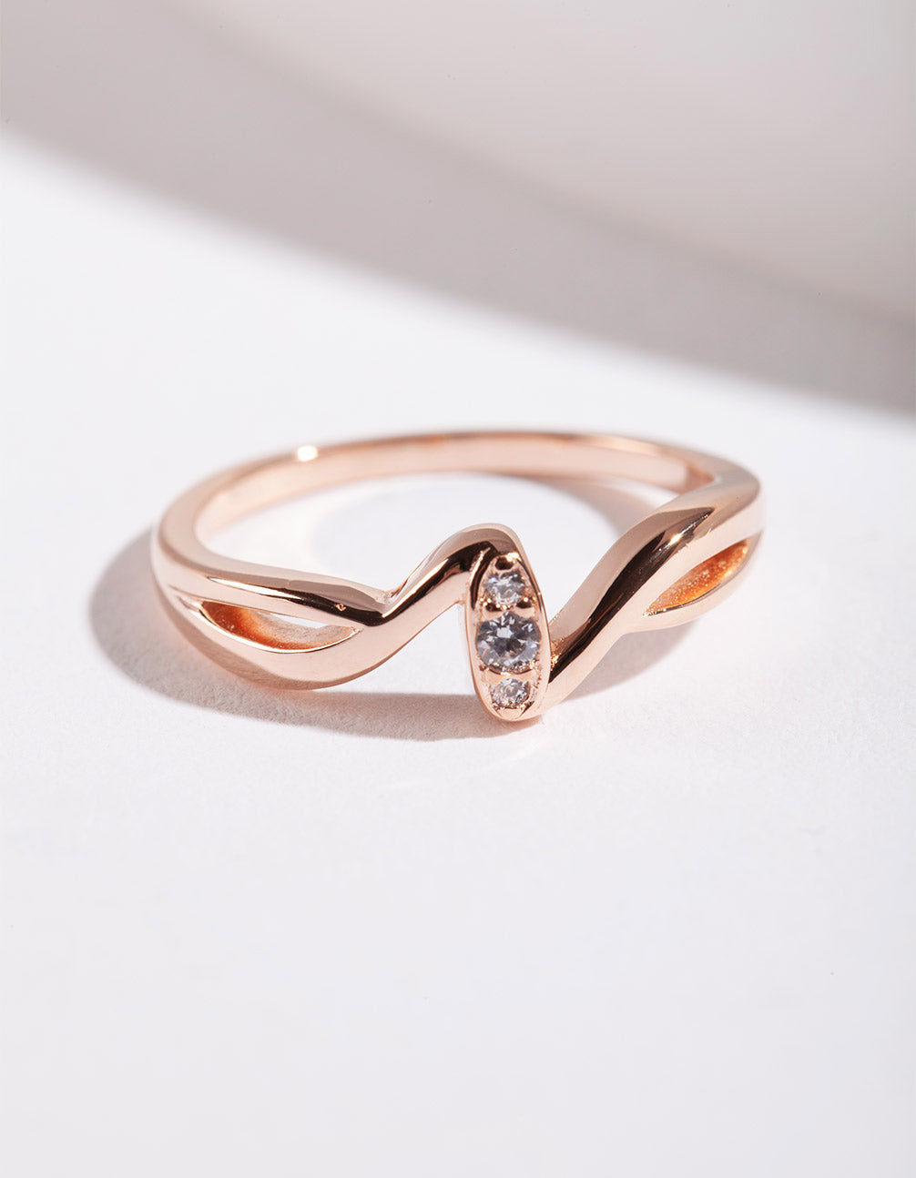 Rose Gold Plated Sterling Silver Cubic Zirconia Wave Ring