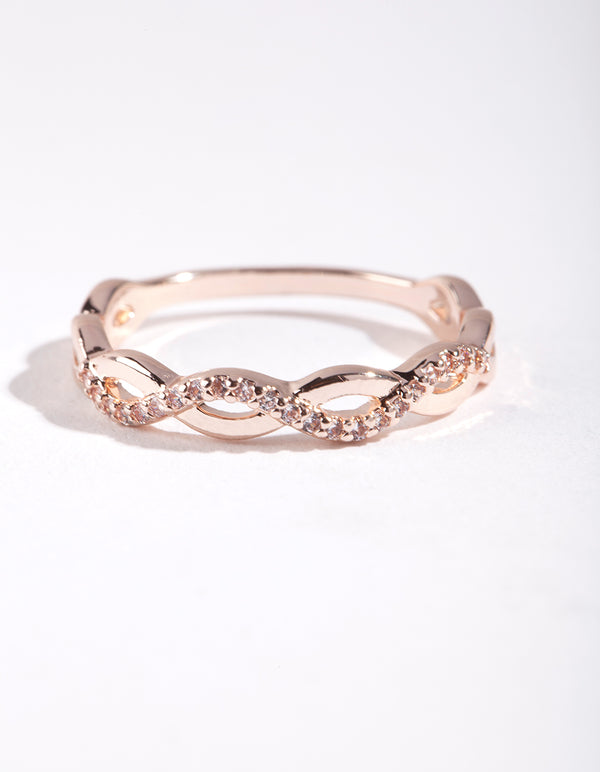 Rose Gold Cubic Zirconia Half Diamante Rope Ring