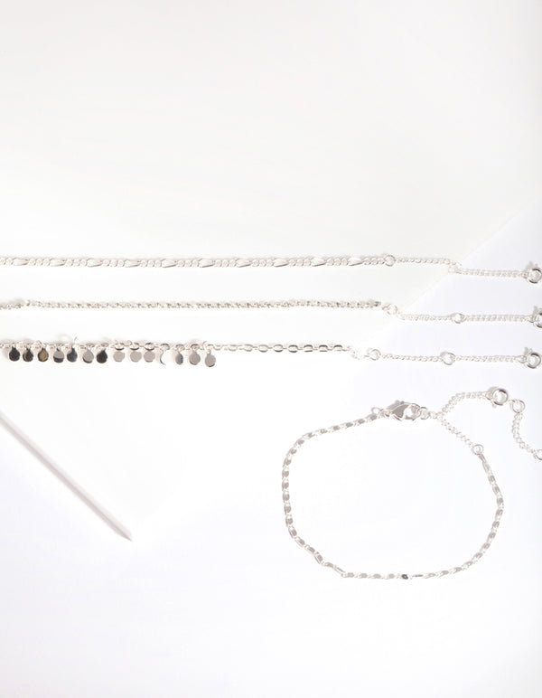 Silver Diamante Drop Charm Bracelet & Anklet 4-Pack