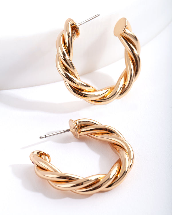 Gold Plated Twist Open Hoop Earrings