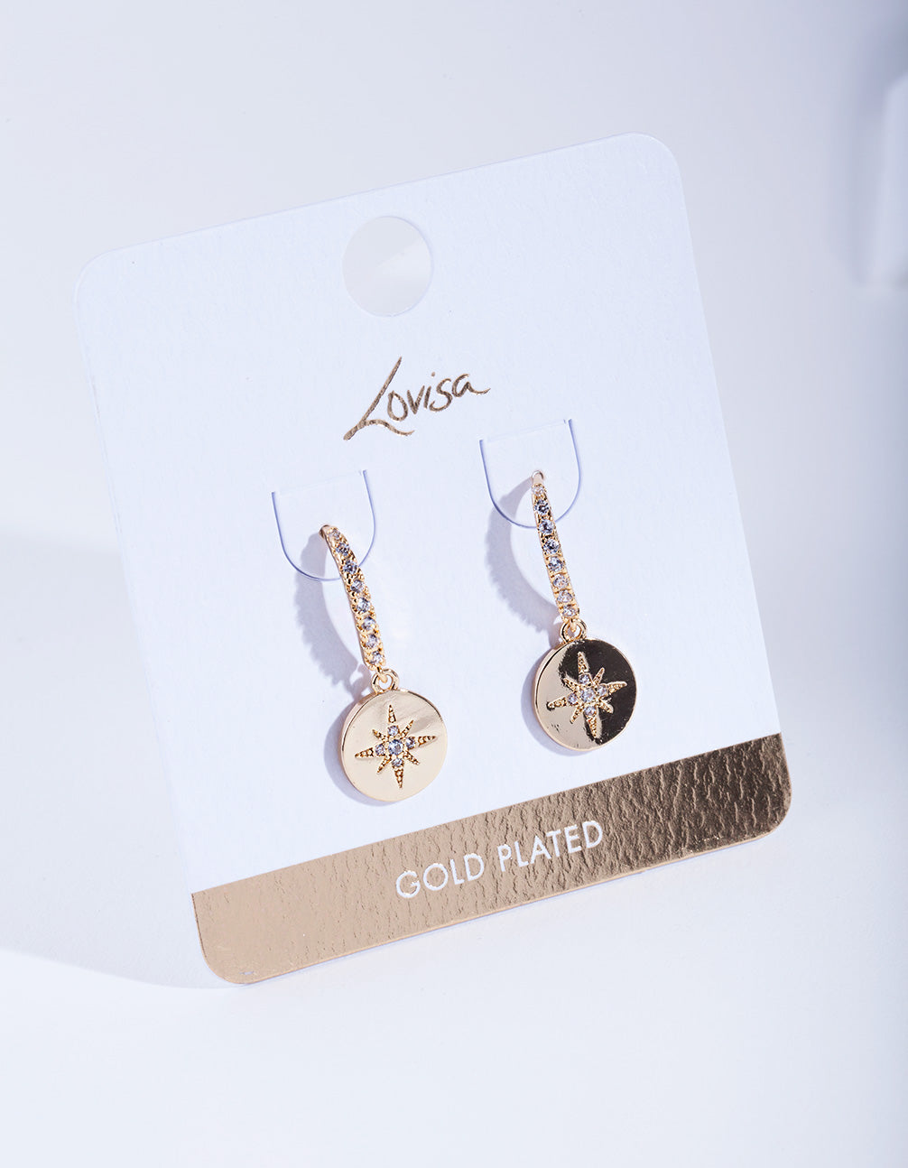 Gold Plated Diamante Starburst Drop Earrings