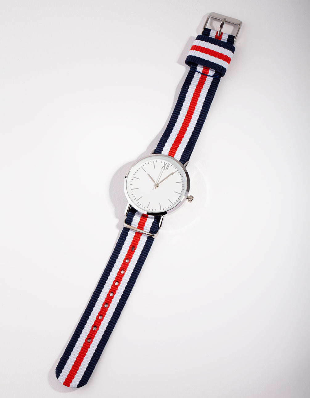 Rhodium Medium Stripe Fabric Watch