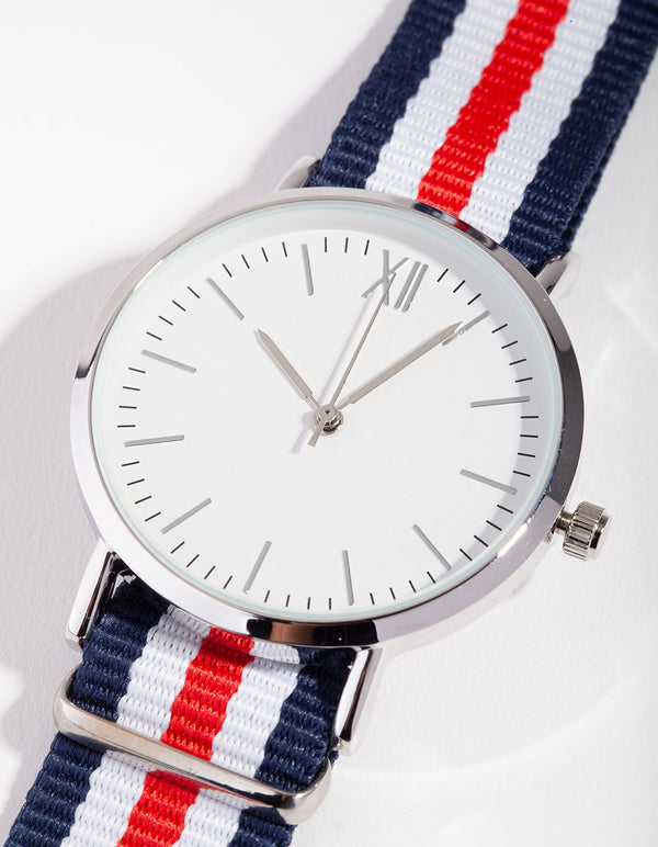 Rhodium Medium Stripe Fabric Watch