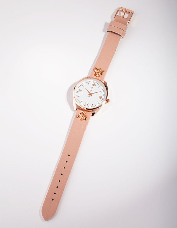Rose Gold Bee PU Strap Watch