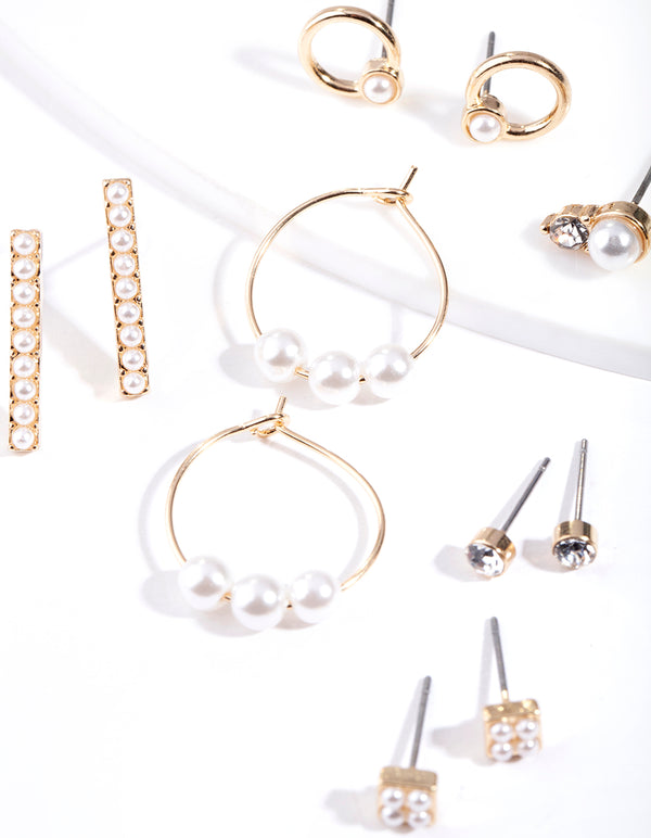 Gold Mixed Pearl Hoop Earring 8-Pack