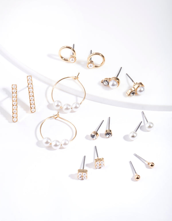 Gold Mixed Pearl Hoop Earring 8-Pack