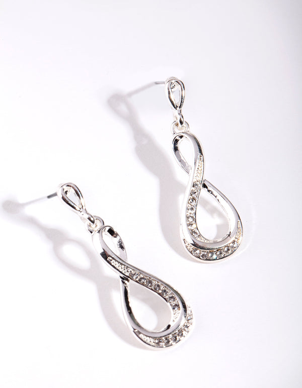 Silver Diamond Simulant Infinity Earrings
