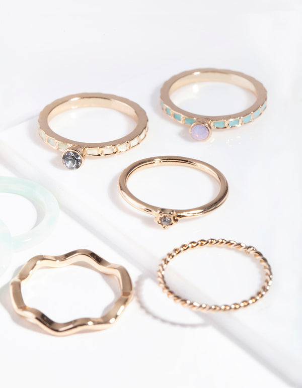 Pastel Gold Acrylic Marble Ring 8-Pack
