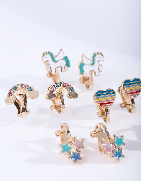Kids Gold Rainbow Clip Earring 5-Pack