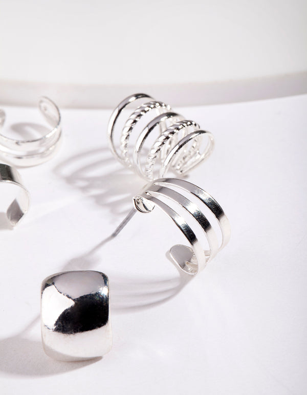 Silver Textured Ear Cuff Pack