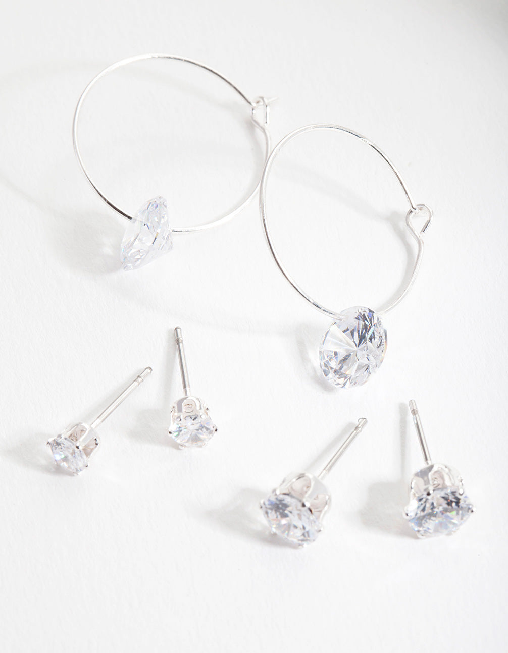Silver Cubic Zirconia Stud & Hoop Diamante Earring Pack