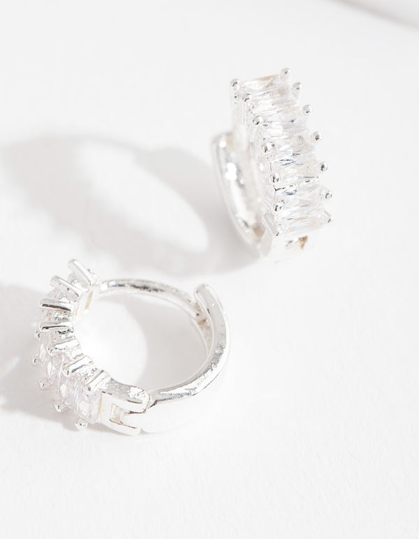 Silver Mini Cubic Zirconia Baguette Huggie