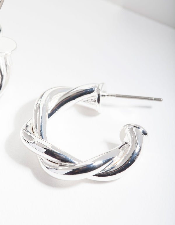 Silver Medium Rope Hoop Earrings