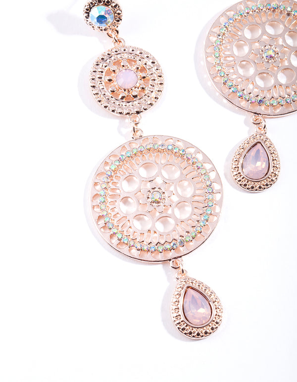 Rose Gold Circle Disc Drop Earrings