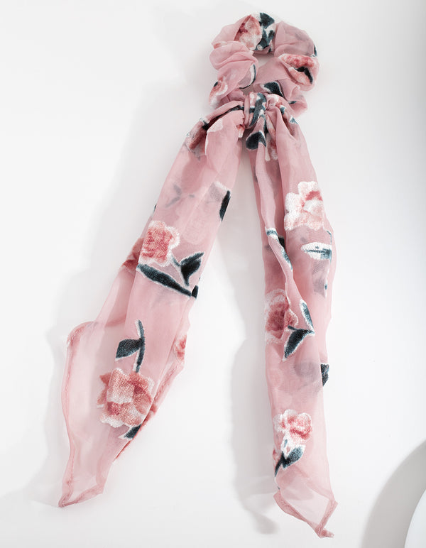 Pink Velvet Floral Scrunchie Scarf
