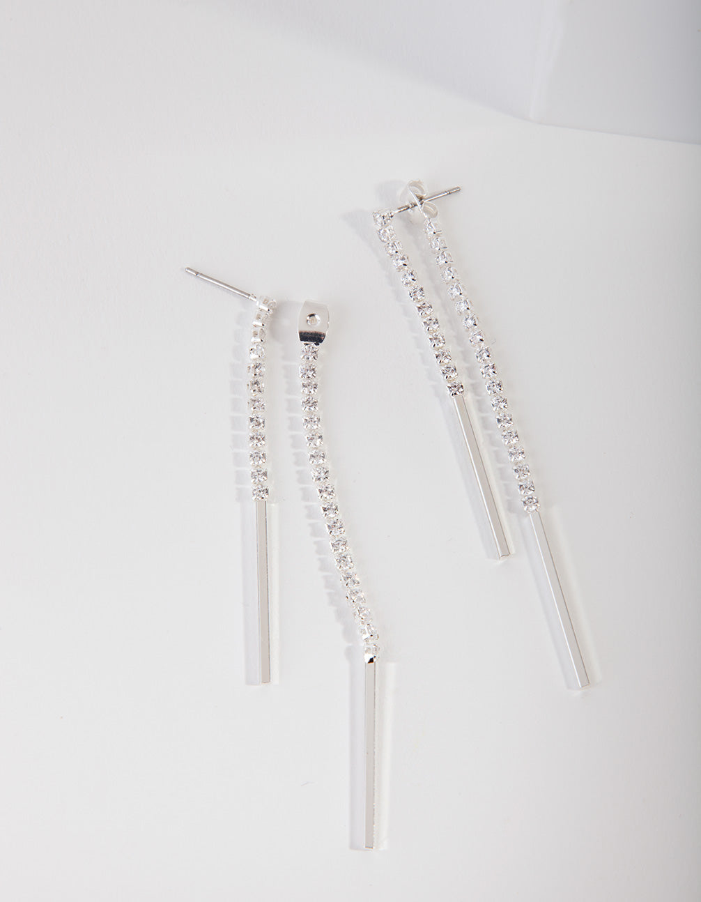 Silver Cubic Zirconia Cupchain & Bar Drop Earrings