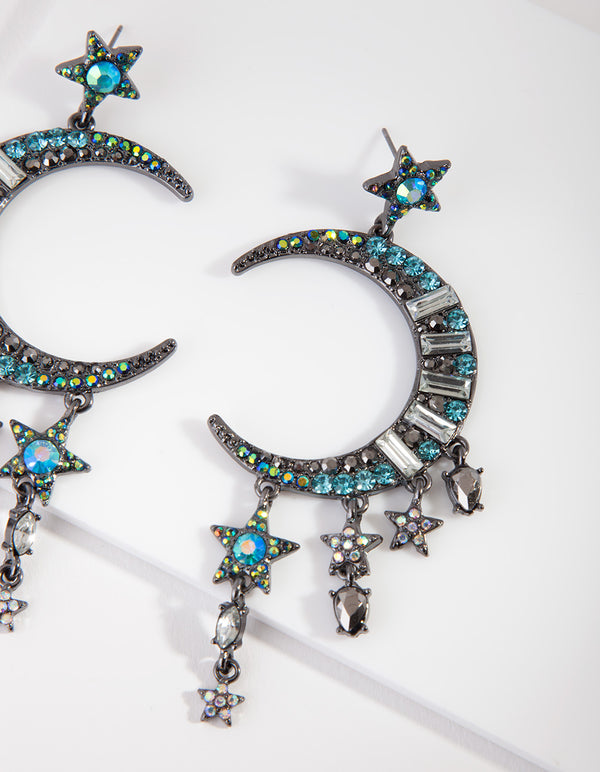 Gunmetal Blue Iridescent Celestial Earrings