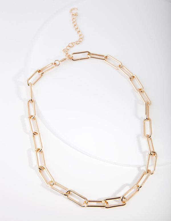 Gold Rectangle Chain Link Necklace