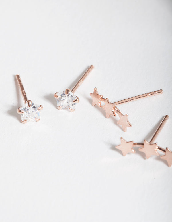 Rose Gold Plated Sterling Silver Star Crawler Earring Pack
