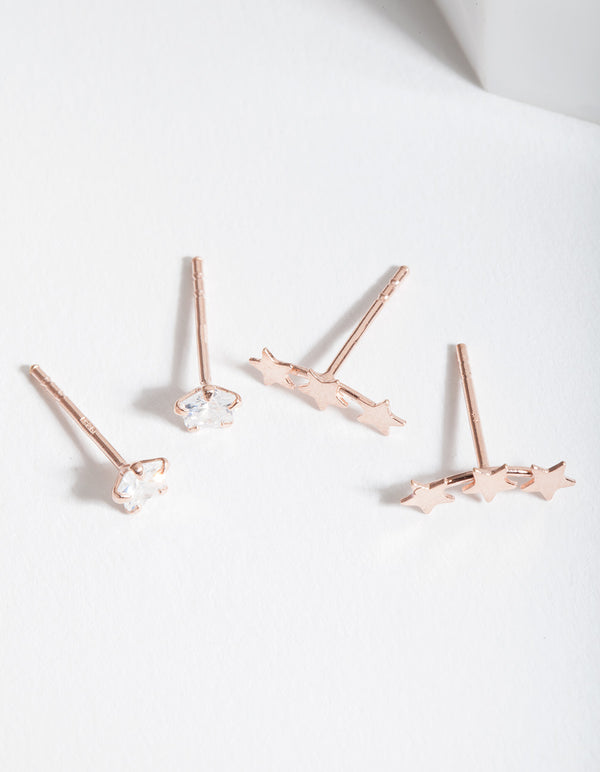 Rose Gold Plated Sterling Silver Star Crawler Earring Pack