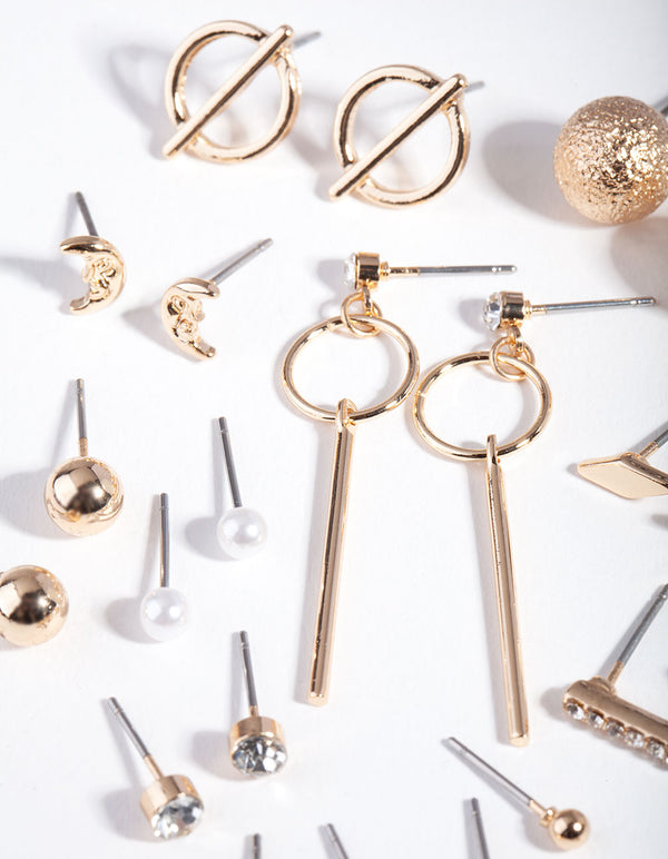 Gold Mixed Bar Earring 12-Pack