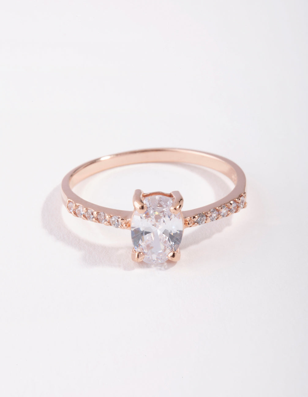 Rose Gold Plated Sterling Silver Cubic Zirconia Oval Engagement Ring