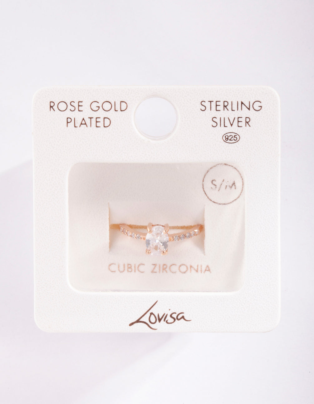 Rose Gold Plated Sterling Silver Cubic Zirconia Oval Engagement Ring