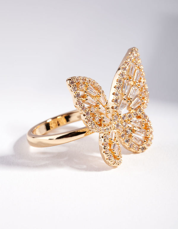 Gold Diamond Simulant Butterfly Ring