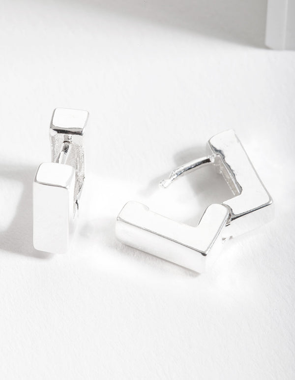Silver Square Huggie Earrings