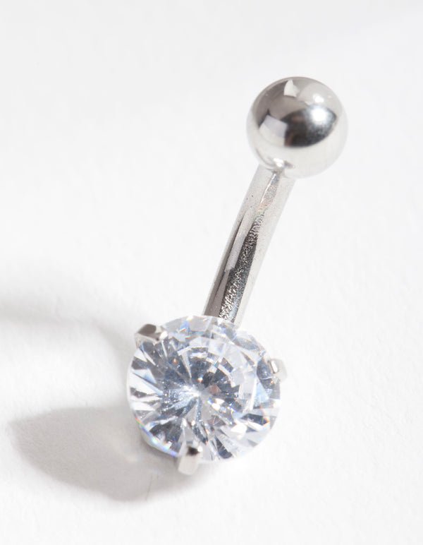 Surgical Steel Cubic Zirconia Belly Bar