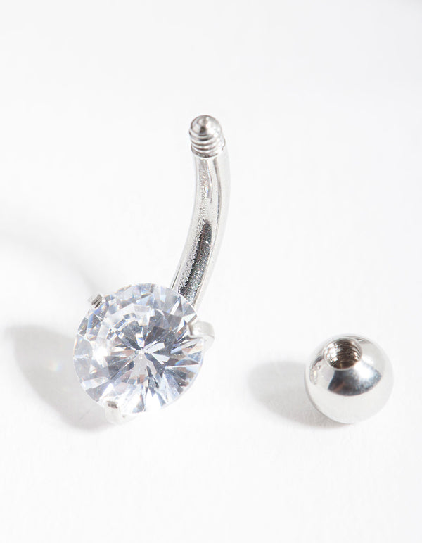 Surgical Steel Cubic Zirconia Belly Bar