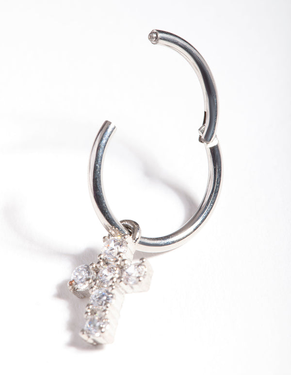 Surgical Steel Cubic Zirconia Cross Charm Belly Ring