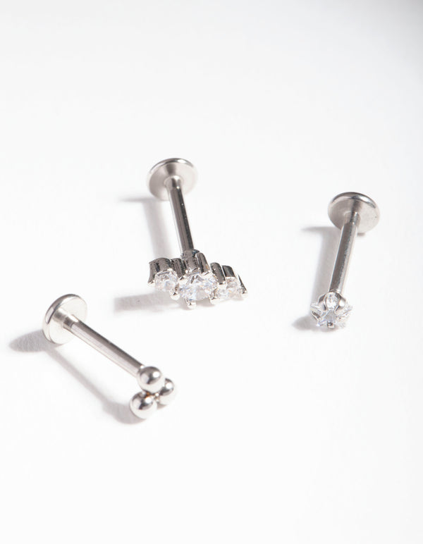Surgical Steel Triple Cluster Flat Back Earring Pack