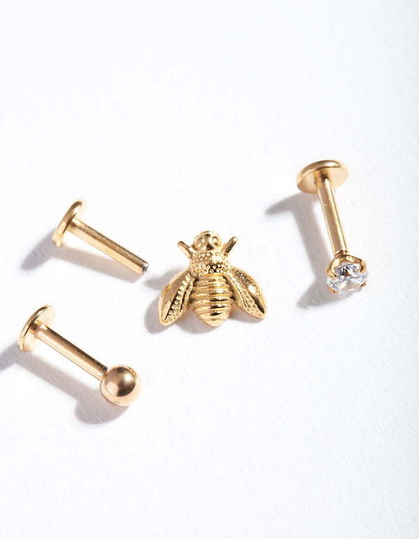 Gold Plated Surgical Steel Flat Back Bee Jewellery Pack