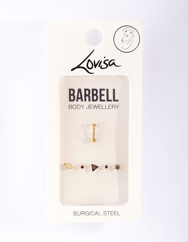 Gold Plated Surgical Steel Mixed Barbell Earrings