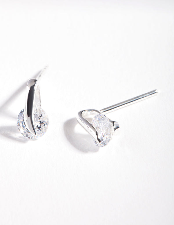 Sterling Silver Round Cubic Zirconia Wrap Stud Earrings